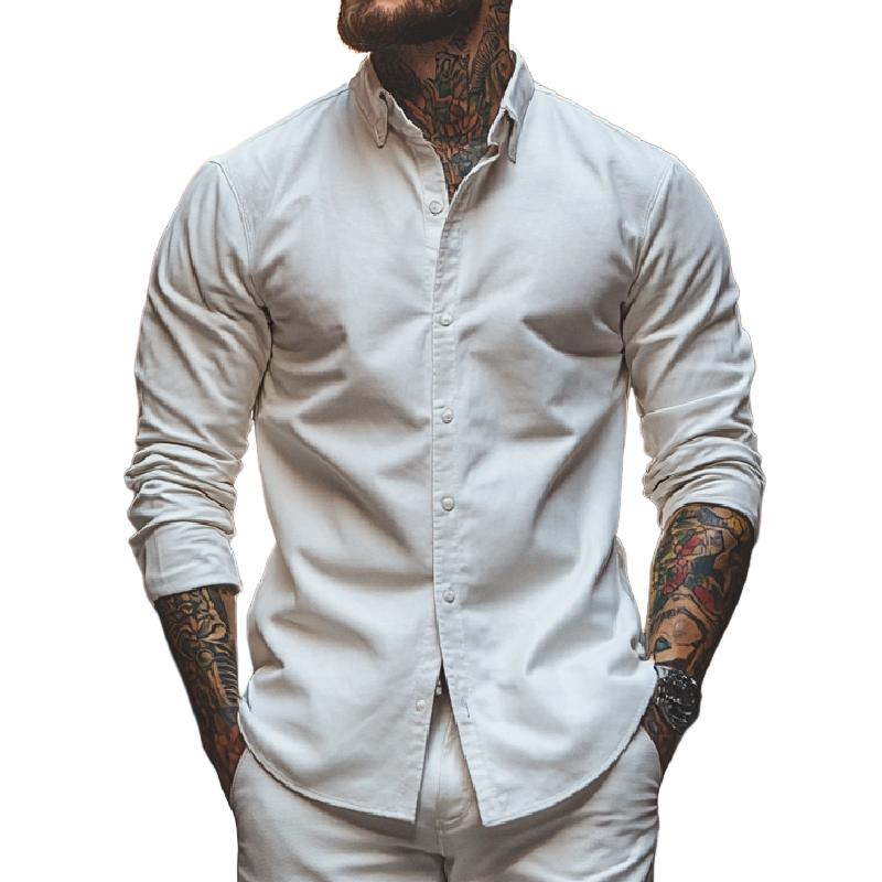 Men's Classic All-match Lapel Long-sleeved White Shirt 44420877F