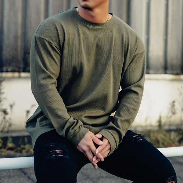 Men's Solid Color Loose Round Neck Long Sleeve T-shirt 92840256Z