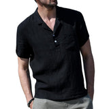Men's Vintage Cotton and Linen Casual Lapel Shirt 76668998TO