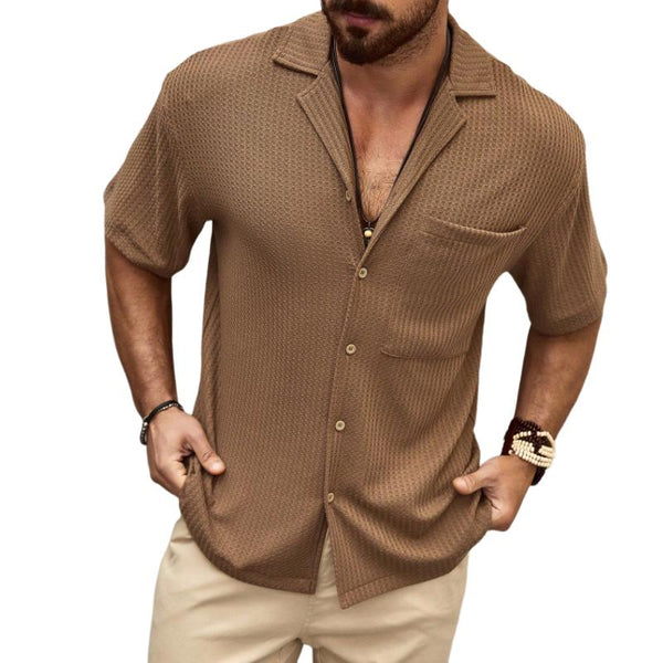 Men's Casual Waffle Lapel Short Sleeve Shirt 44897180TO