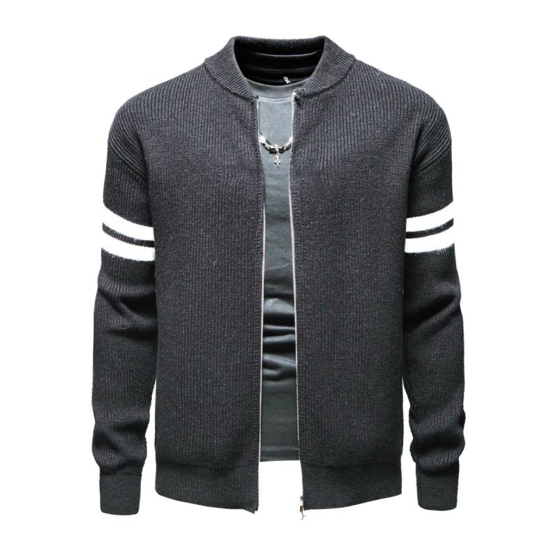 Men's Casual Stand-up Collar Colorblock Loose Zipper Knitted Cardigan 24106709M