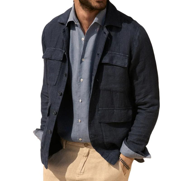 Men's Casual Cotton Linen Blend Lapel Loose Safari Jacket 80895229M