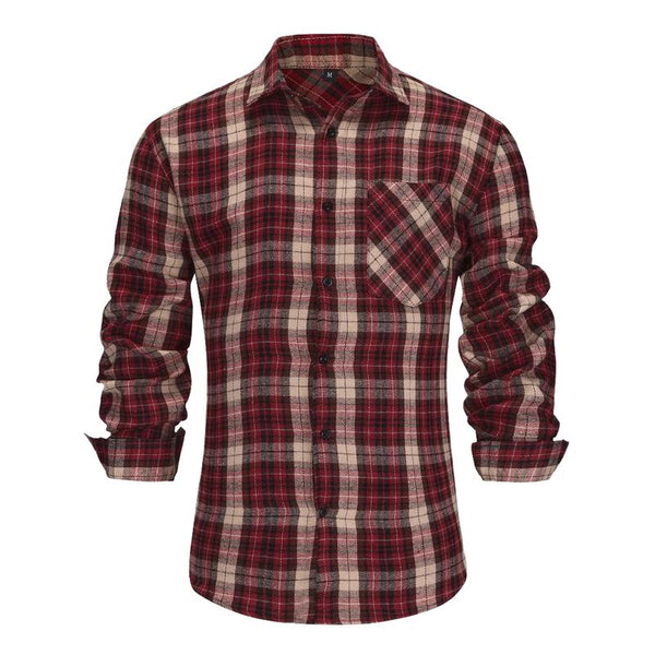 Men's Vintage Casual Flannel Plaid Lapel Long Sleeve Shirt 03965776TO