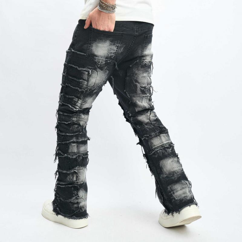 Men's Vintage Distressed Patchwork Raw Edge Jeans 6783467Z