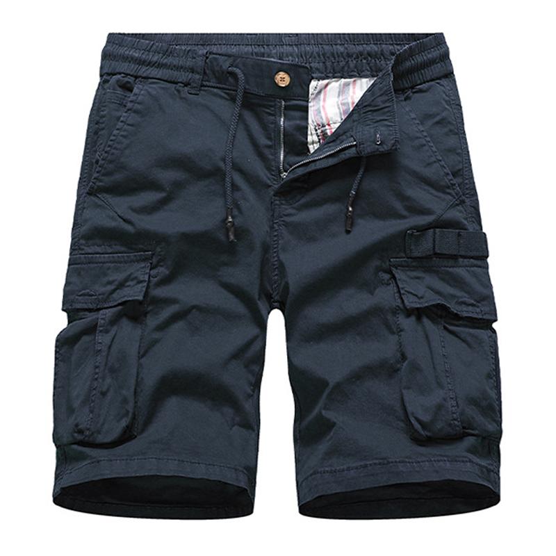 Men's Solid Color Multi-pocket Elastic Waist Cargo Shorts 29870631Z