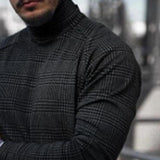 Men's Retro Casual Plaid Print Turtleneck Long Sleeve T-Shirt 89936918TO