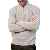 Men's Casual Solid Color Zipper Stand Collar Knitted Pullover Sweater 02077515M