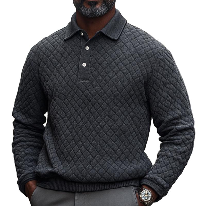 Men's Classic Quilted Air Layer Long Sleeve Polo Shirt 82685555F