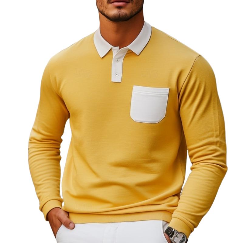 Men's Colorblock Long Sleeve Polo Neck Sweatshirt 88462829Y