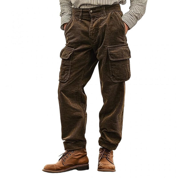 Men's Solid Color Corduroy Multi-Pocket Cargo Straight Pants 36872252Y