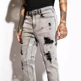 Men's Fashion Distressed Hole Patchwork Casual Jeans 25557069Z
