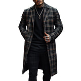 Men's Fashion Checked Notch Lapel Single Breasted Long Coat 51232502Z