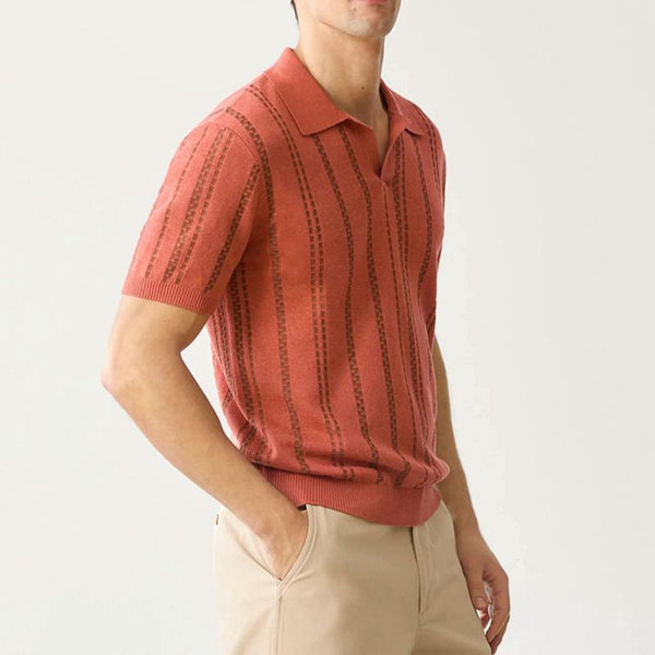 Men's Vintage Jacquard Lapel Short Sleeve Knitted Polo Shirt 33133185M