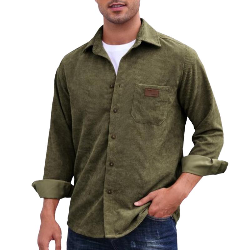 Men's Solid Corduroy Lapel Single Breasted Casual Shirt 66787912Z