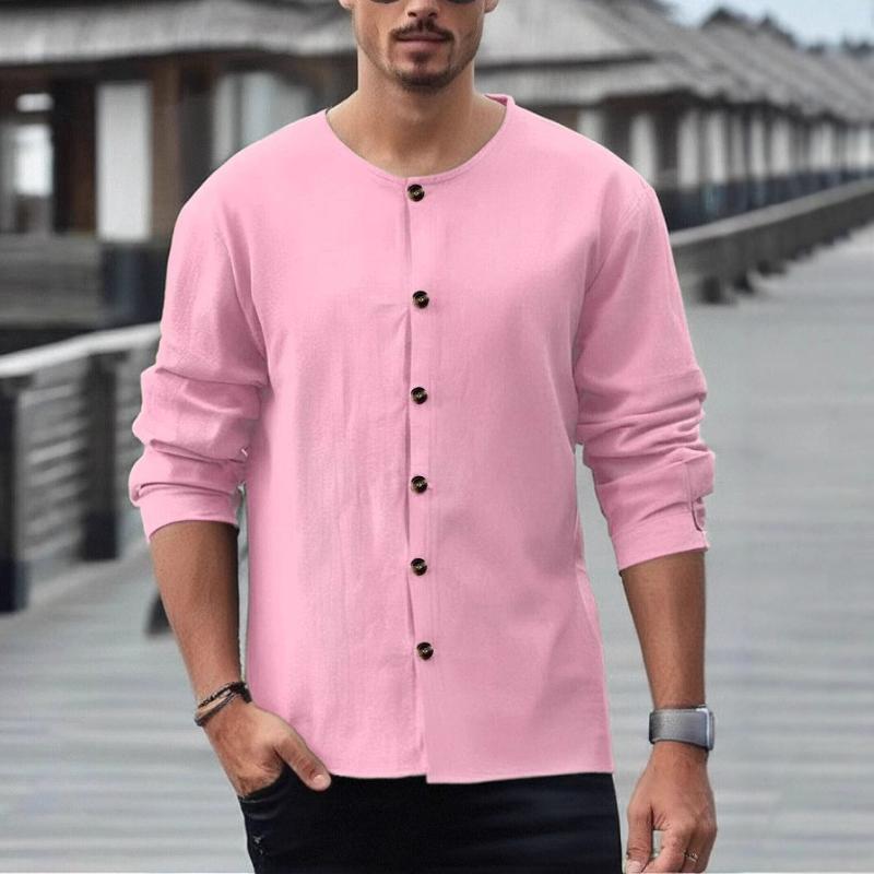 Men's Casual Solid Color Single-Breasted Long-Sleeved Shirt 03997984Y