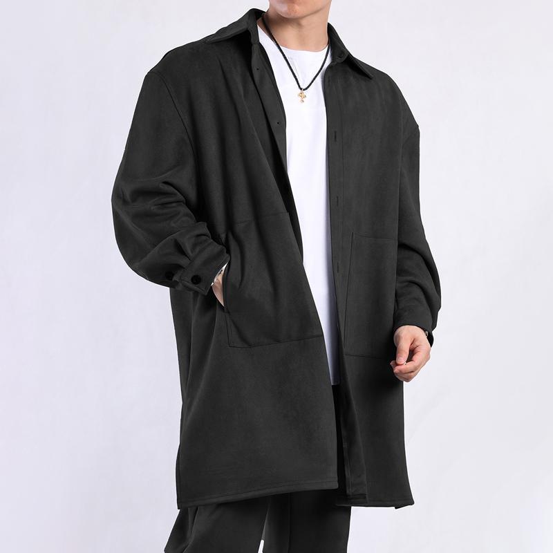 Men's Solid Color Suede Lapel Single Breasted Mid-length Coat 77928765Z