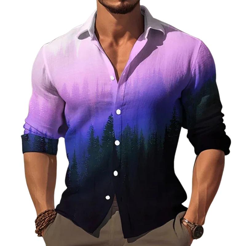 Men's Gradient Long Sleeve Lapel Shirt 82108433X