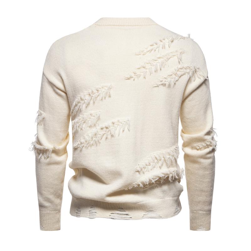 Men's Fashion 3D Rice Ear Jacquard Round Neck Pullover Knitted Sweater 89656527M