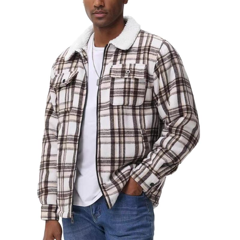 Men's Long Sleeve Lapel Flannel Plaid Jacket 56216069F