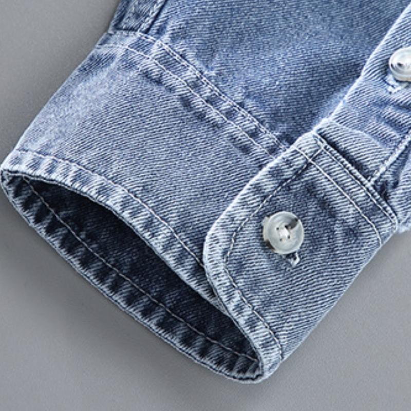 Men's Vintage Heavy Wash Double Pocket Long Sleeve Denim Shirt 61325339M
