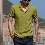 Men's Vintage Cotton and Linen Casual Lapel Shirt 76668998TO