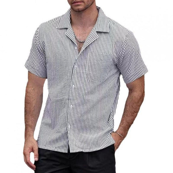 Men's Striped Lapel Short Sleeve Casual Shirt 08243057Z