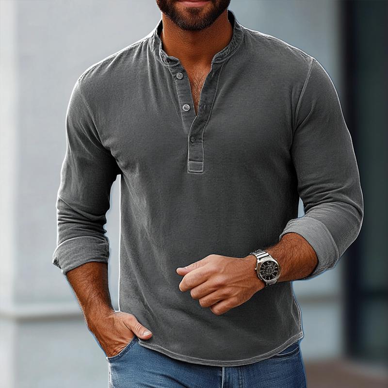 Men's Fashion Solid Color Henley Collar Long Sleeve Casual T-shirt 42135173Z