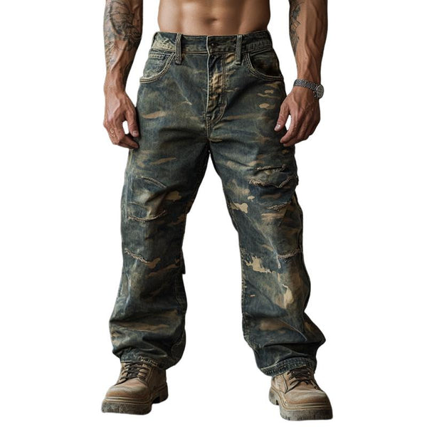 Men's Vintage Camouflage Print Ripped Pants 12471706Y