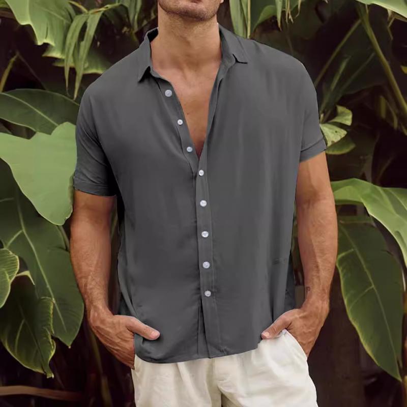 Men's Solid Loose Lapel Single Breasted Short Sleeve Shirt 36161408Z