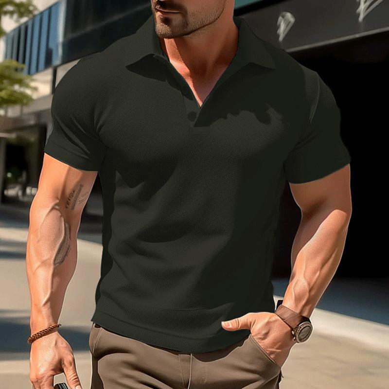 Men's Solid Lapel Short Sleeve Casual Polo Shirt 28900038Z