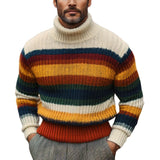 Men's Casual Turtleneck Pullover Striped Knit Sweater 61348930F