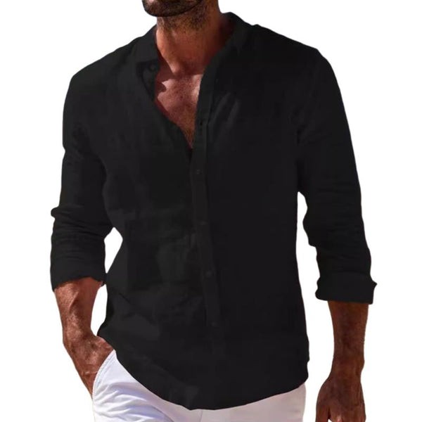 Men's Casual Cotton Linen Thin Lapel Long-Sleeved Shirt 31459816M
