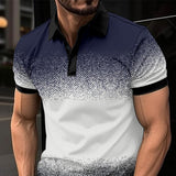 Men's Gradient Printed Lapel Short Sleeve Polo Shirt 69977059Y