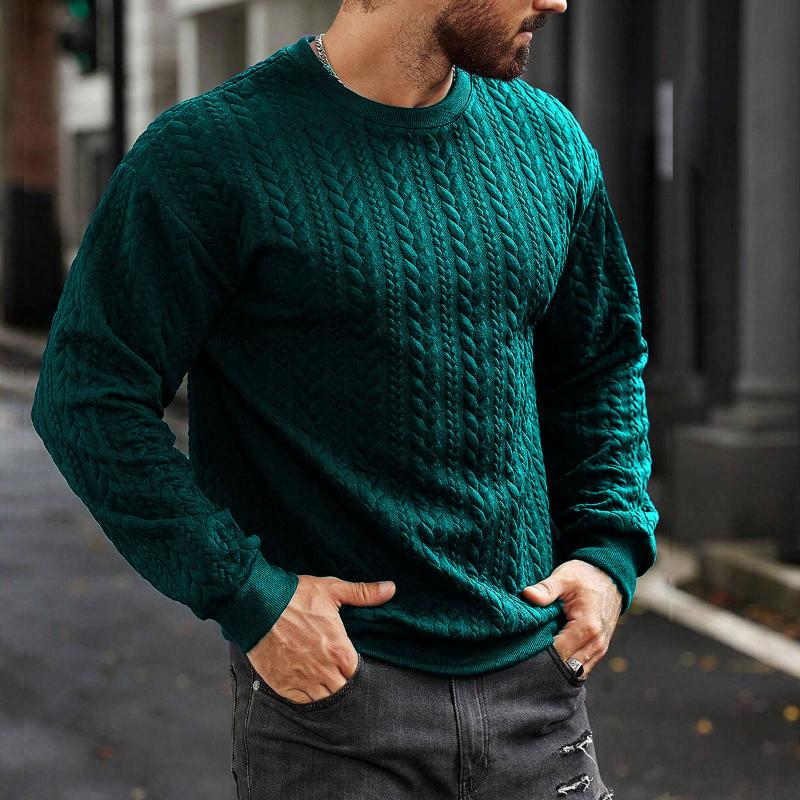 Men's Retro Round Neck Long Sleeve Casual Jacquard Sweatshirt 10307510X