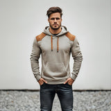 Men's Fashion Cotton Suede Patchwork Slim Fit Kangaroo Pocket Hoodie 57984905M