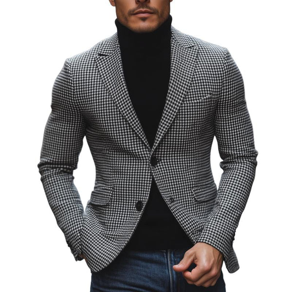 Men's Vintage Houndstooth Peak Lapel Single Breasted Slim Fit Blazer 59585422M