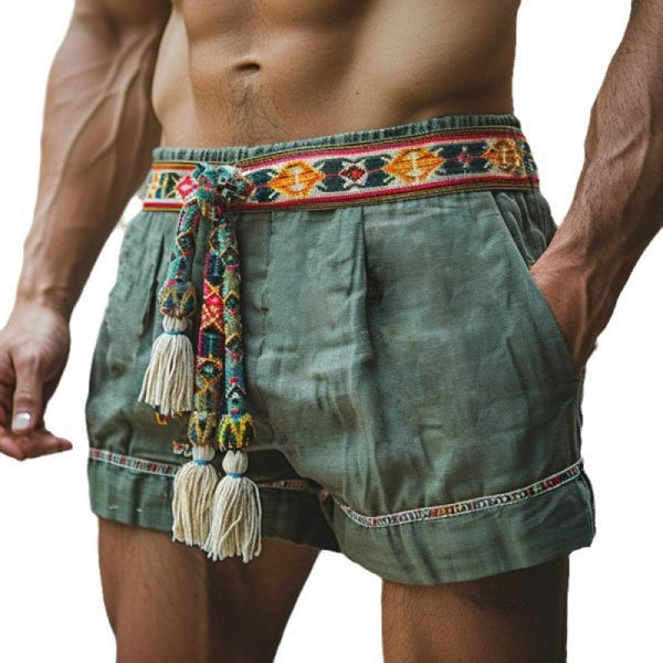 Men's Retro Waist Drawstring Loose Breathable Shorts 21702512M