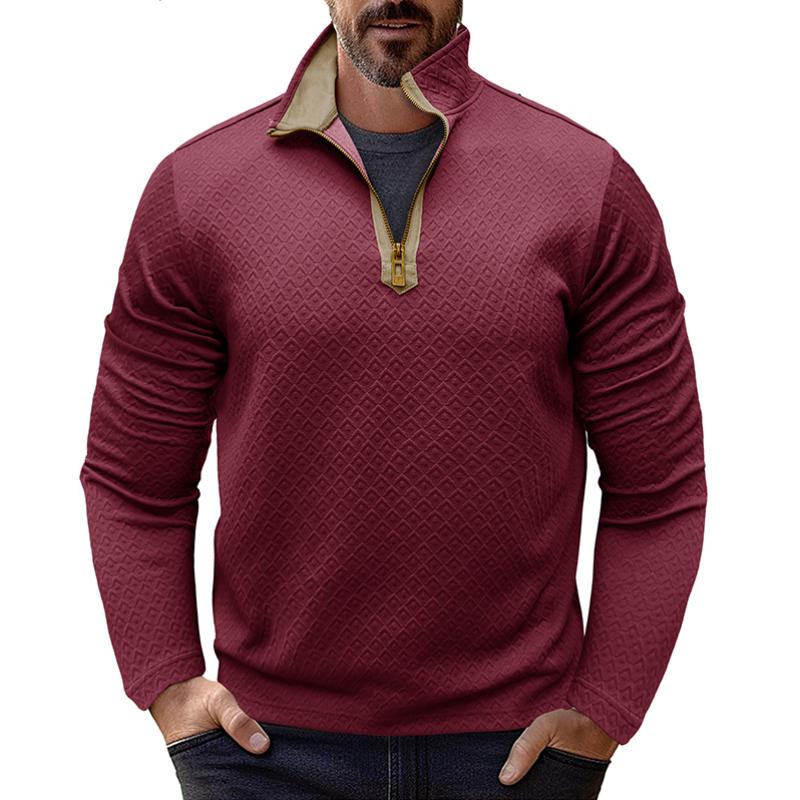 Men's Vintage 3D Jacquard Zipper Stand Collar Loose Long Sleeve Sweatshirt 62241167M