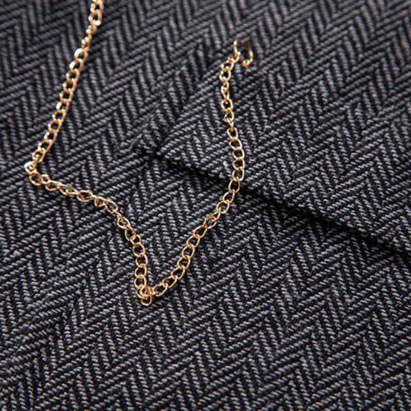 Men's Vintage Herringbone Lapel Chain Suit Vest 64542547Y