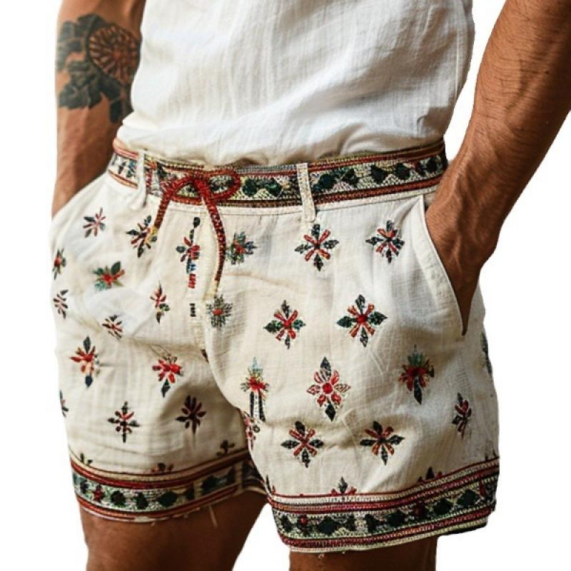 Men's Vintage Print Elastic Waist Vacation Shorts 16466073M