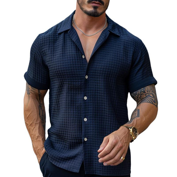 Men's Casual Waffle Lapel Loose Short Sleeve Shirt 84248855M