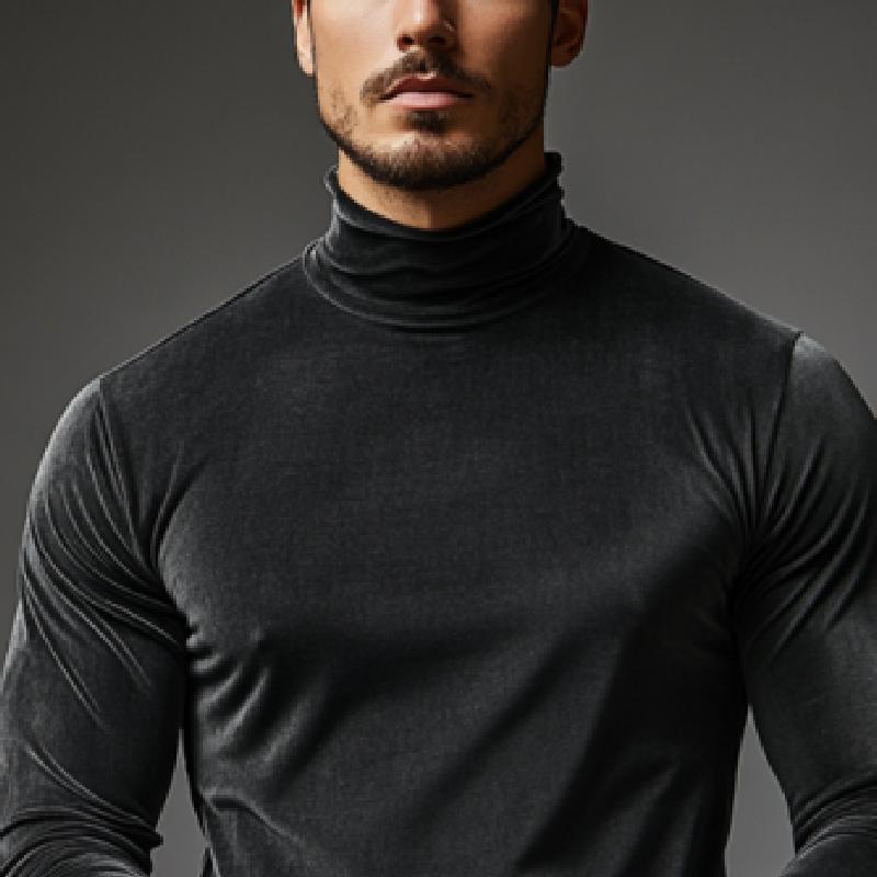 Men's Casual Turtleneck Slim Fit Velvet Long Sleeve T-Shirt 36075446K