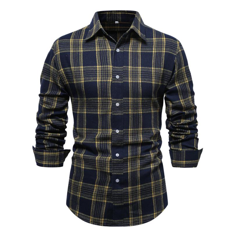 Men's Casual Brushed Plaid Long Sleeve Shirt 61107633Y