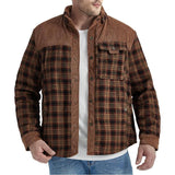 Men's Retro Check Stitching Corduroy Lining Plush Warm Jacket 19396468Y