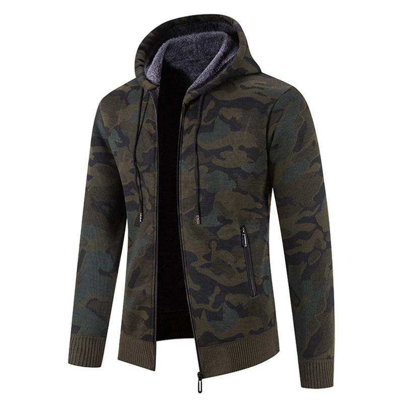 Men's Casual Warm Camouflage Knit Hooded Jacket　94669897F