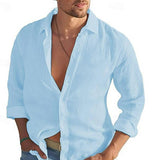 Men's Solid Linen Lapel Long Sleeve Casual Shirt 30610113Z