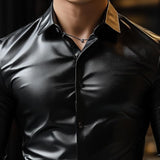 Men's Classic Casual Slim Fit Leather Long Sleeve Shirt 18528732K