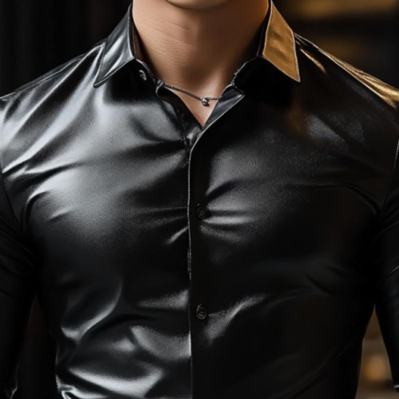 Men's Classic Casual Slim Fit Leather Long Sleeve Shirt 18528732K