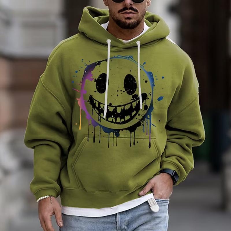 Men's Smiley Face Print Pocket Casual Hoodie 36214627Z