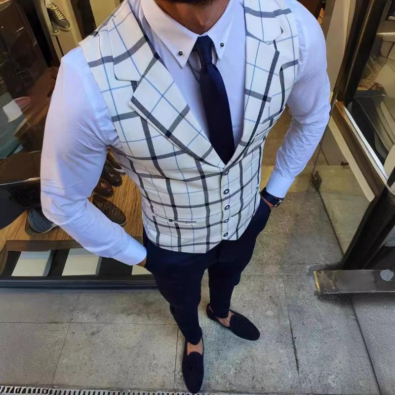 Men's Casual Retro Check Print Blazer Vest 97658895TO